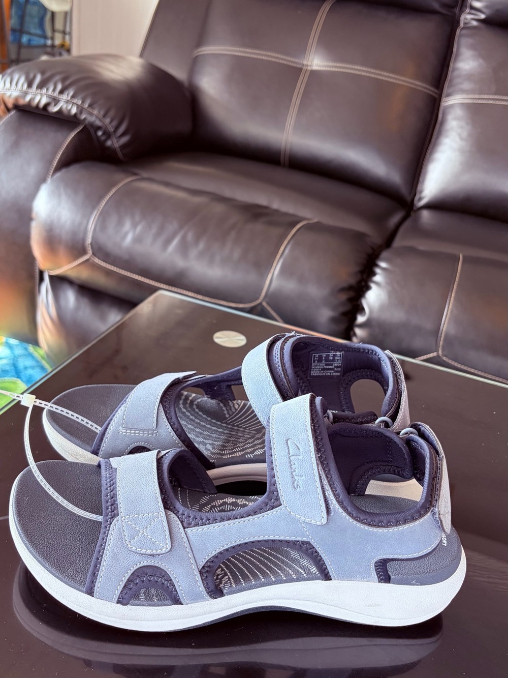 Clarks women Light Blue Adjustable Comfort Sandals